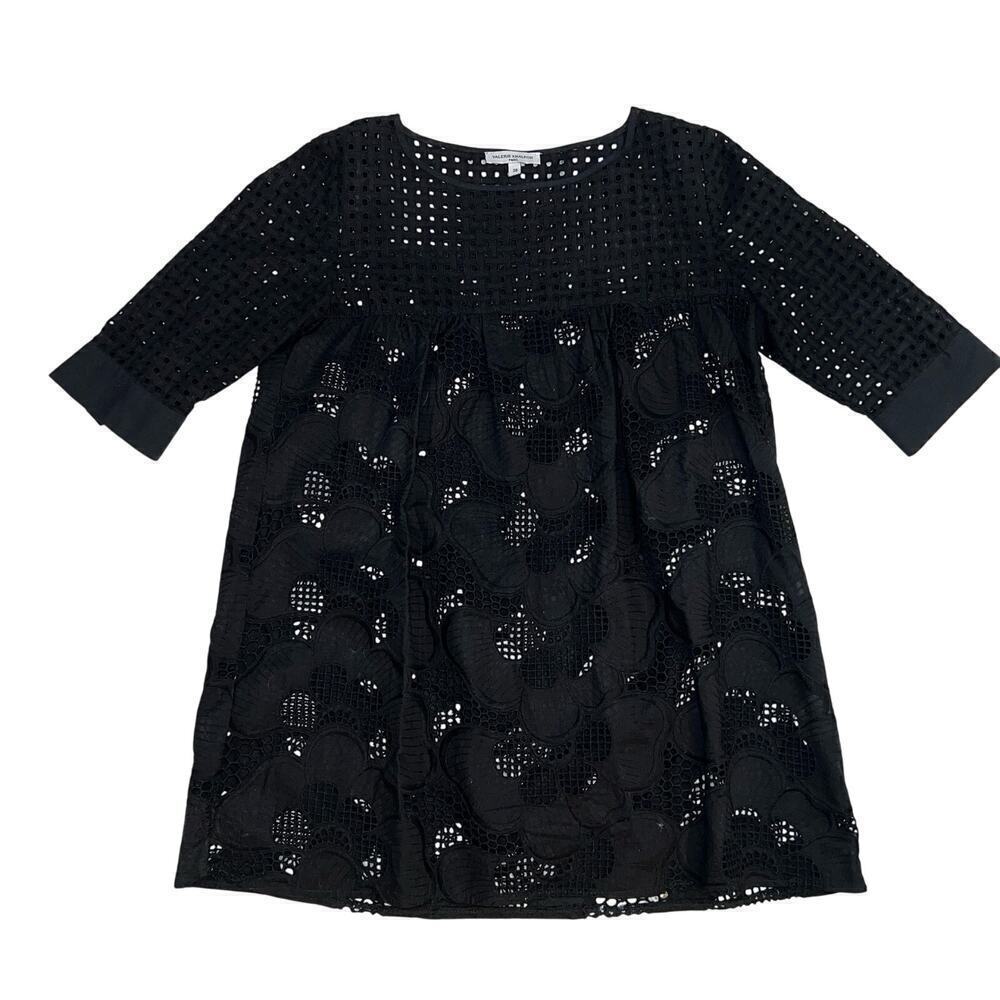 Valerie Khalfon 100% Cotton Black Eyelet Tunic Top Size EUR 38 (US Medium)